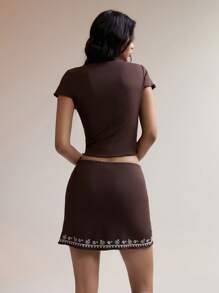 Easelle Vacation Boho Rave Outfits Festival Embroidered Deep V-Neck Bodycon Two Pieces For Women - Black - View 6