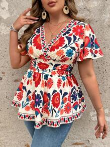 SHEIN Clasi Áo sơ mi nữ in hoa cổ điển cỡ lớn đơn giản hàng ngày - Nhiều màu - Xem 5