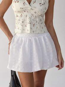 Roylia Saia feminina de verão, cor sólida, retrô, com flores bufantes, saia em linha A de cintura alta, saia lanterna fofa e sexy, minissaia com saia tipo bolo - Branco - Ver 6