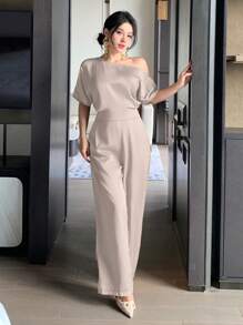 DAZY 新款夏季高端奢华女士无袖连体裤，设计独特，气质优雅 - 米色 - 查看 5