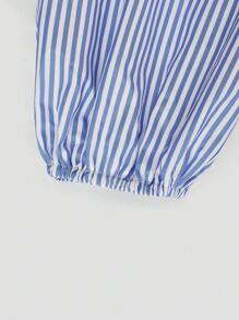 SHEIN MOOSTA Camisa informal de manga larga con detalles de twist, estampado de rayas y flores, para vacaciones de verano en tallas grandes - Multicolor - Ver 6
