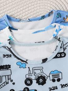 6pcs/Set Boy Pajamas - Cartoon Galaxy & Ocean Animal Print Snug Fit T-Shirt And Shorts Set, Toddler Boys
