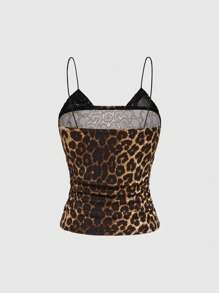 ROMWE Grunge Punk Women's Basic Lace Trim Mock Neck Ruched Camisole