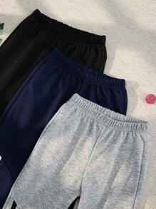 SHEIN 兒童條紋拼接慢跑長褲，運動休閒長褲，適合學校與戶外活動，返校季穿搭 - 彩色 - 查看 5