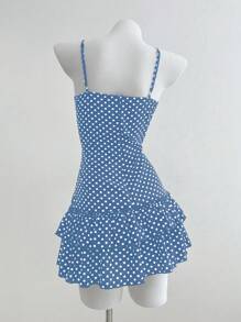 Elamini 女式圆点印花蝴蝶结装饰吊带背心迷你连衣裙