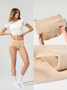 GLOWMODE 2条装 告别尴尬 轻盈透气 弹力无缝 高腰 带海绵垫 三角内裤 日常休闲装 - 杏色 - 查看 7