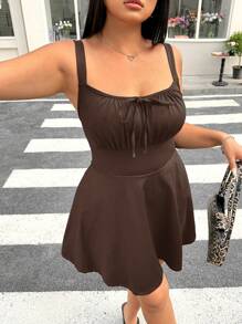 SHEIN EZwear Brown Sleeveless Jumpsuit Plus Size Jumpsuit, Fashion Summer Romper - Brown - View 4