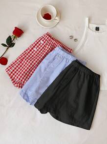 Comfortcana Multicolor Women Elastic Waist Button Design Casual Wide Leg Shorts, Multi-Color,Comfy Shorts - Black - View 6