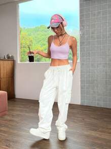 SHEIN EZwear Women's Purple Lilac Color Backless Cropped Camisole Tank Top, Summer - Lilac Purple - View 5