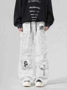 Manfinity Roghcode Herren locker sitzende modische Hosen, geeignet für den Sommer, Herren Y2K weite Cargohosen, Herbst