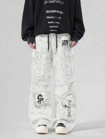 Manfinity Roghcode Men's Loose Fitting Fashionable Pants, Suitable For Summer, Men Y2k Baggy Cargo Pants, Fall