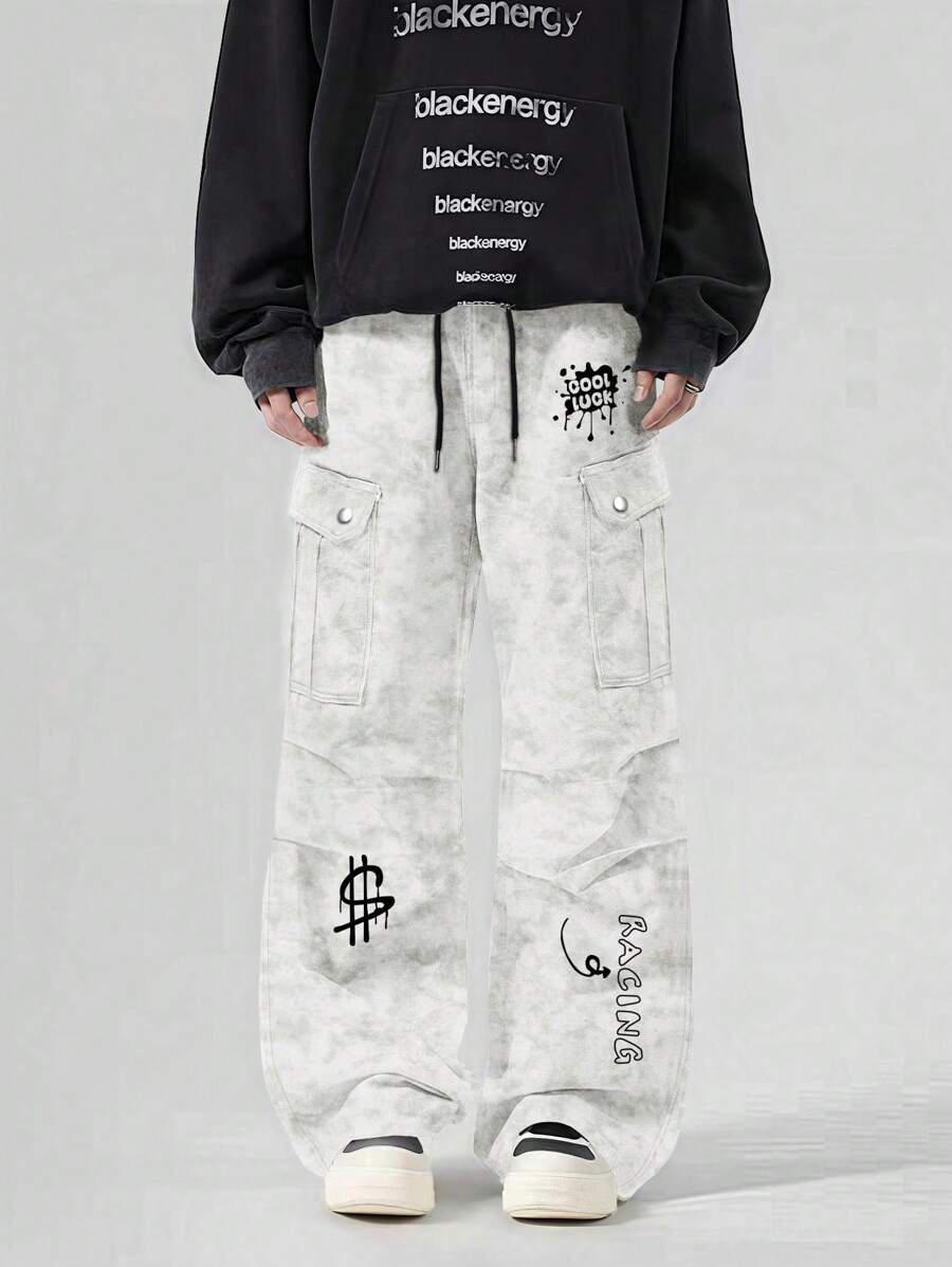 Manfinity Roghcode Herren locker sitzende modische Hosen, geeignet für den Sommer, Herren Y2K weite Cargohosen, Herbst