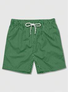 ROMWE MEN Prep Men's Casual Striped Print Drawstring Shorts, Suitable For Summer