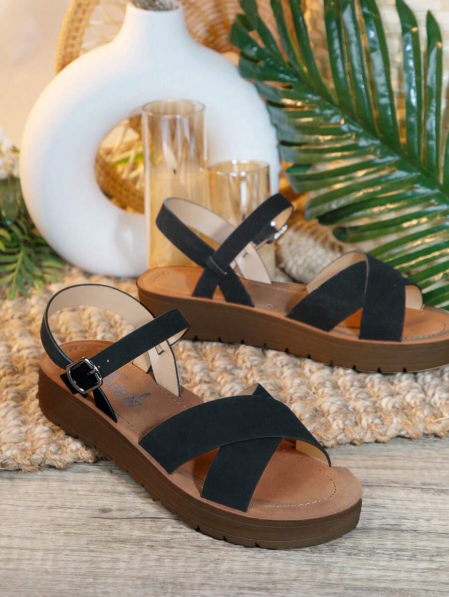 SHUZIA Giày Sandal Quai Chéo Da Giả Quà Tặng Ngày Lễ Valentine Năm Mới Giày Mùa Hè Quà Tặng Valentine - màu đen - Xem 1