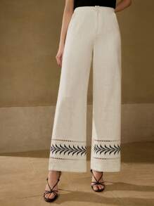 MOTF PREMIUM PANTALONES DE PIERNA ANCHA CON BORDADO DE ENCAJE EN CONTRASTE - Albaricoque - Ver 7