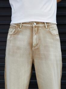 Manfinity Hypemode Jeans amples délavés avec poche inclinée pour homme grande taille - Kaki - Voir 7