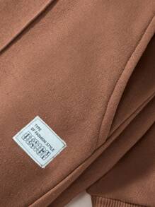 EURMUSE Men Solid Sweatshirt & Letter Patched Detail Drawstring Waist Sweatpants - Camel - View 3