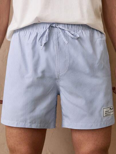 Manfinity BRENVOR Pantalones cortos rectos con cintura con cordón y rayas verticales tejidas casuales para hombres