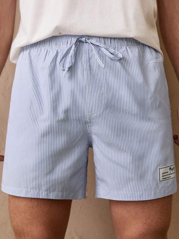 Manfinity VCAY Men's Casual Woven Vertical Striped Drawstring Waist Straight Leg Shorts, For Back To School