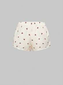 ROMWE Kawaii Summer Pastoral Sweet Cherry All-Over Print Ruffle Trim Bow Casual Ladies Pajama Set - Multicolor - View 3