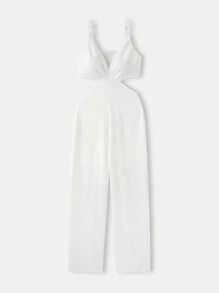 Maija 2025 Herbst/Winter Neu Weißer asymmetrischer Schnitt, asymmetrisches Schulterdesign, asymmetrischer Ausschnitt, Seitentasche Jumpsuit, modisch, modern, elegant, urban romantisch, raffiniert, Y2K, Country Music Festival, Old Money Stil, Korean Wave, Flughafen Reise, Straße, Hochzeitsgast, Geburtstag, Halloween, Business Lässig, Büro, Date, Party, Ausflug, Flughafen, Rückkehr zur Schule Herbst/Winter Damenoutfit