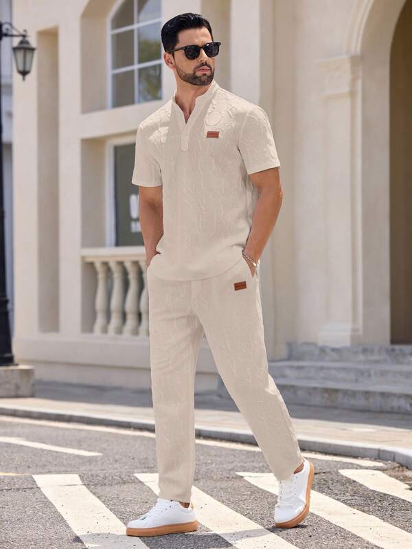 Manfinity VCAY 2 Stücke Herren Enganliegendes Strick Lässig T-Shirt Set, geeignet für den Sommer
