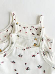 Loomiva Newborn Baby Girl 3pcs Set Plant & Floral Pattern Suspender Bodysuit Outfit - Multicolor - View 5