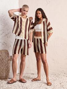 Manfinity VCAY 2pcs/Set Flip Design Long Loose Fit Casual Shirt, Men - Multicolor - View 4