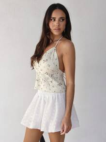 Roylia Saia feminina de verão, cor sólida, retrô, com flores bufantes, saia em linha A de cintura alta, saia lanterna fofa e sexy, minissaia com saia tipo bolo - Branco - Ver 5