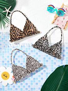 SHEIN 少女休闲舒适运动比基尼上衣三件套，买一送二