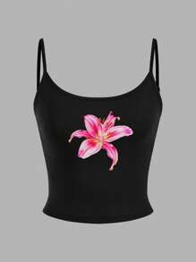 SHEIN ICON 4pcs Set Women Summer Cherry Blossom Floral Print Casual Cropped Camisole Tank Top, Suitable For Vacation Back To School - Multicolor - View 3