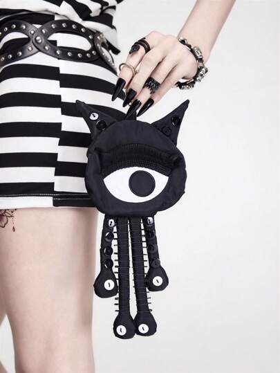 Grunge Punk Punk Style One-Eyed Cat Cartoon Keychain Pendant, Casual Unisex Bag Charm