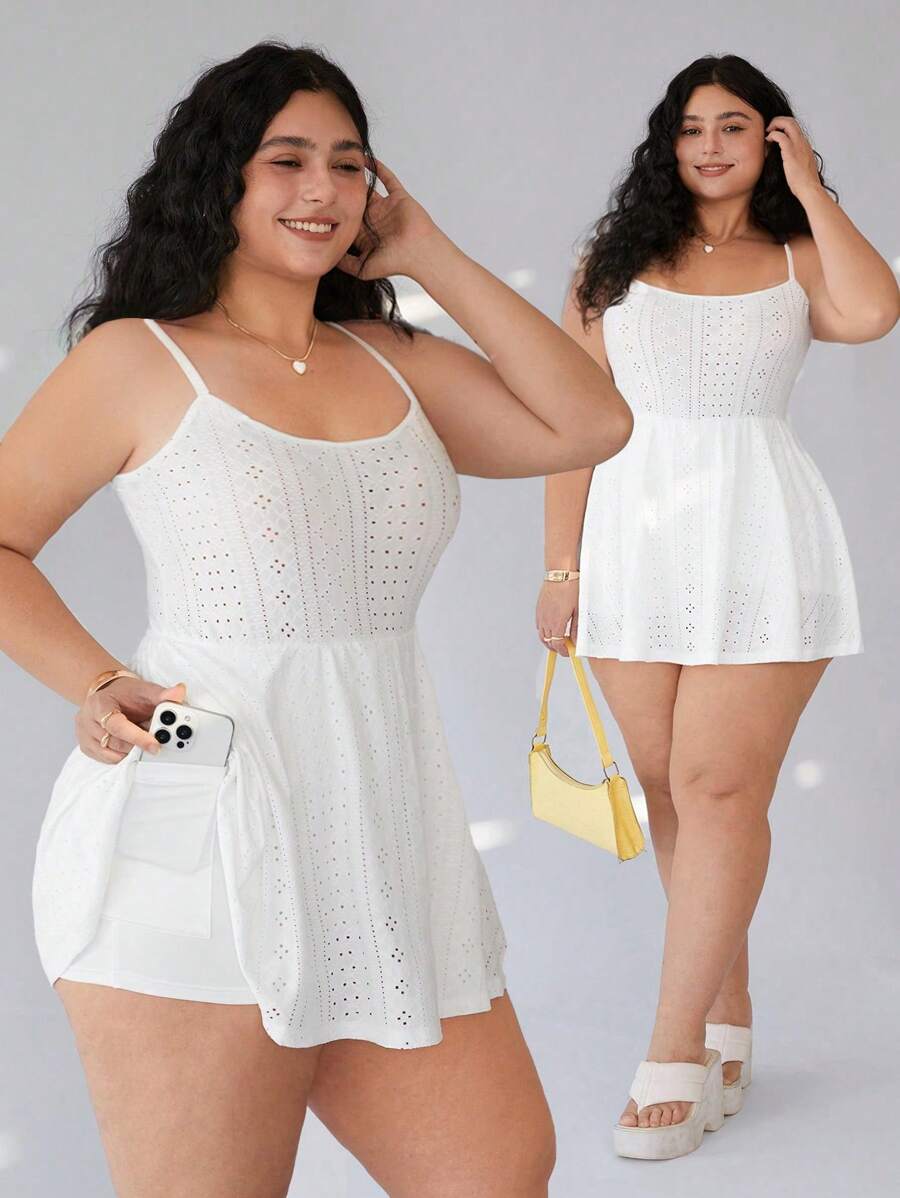 Solflare Bộ đồ liền thân dây jacquard trắng thường ngày cỡ lớn, CoconutGirl, Chuyến đi của bé gái, Quần áo mùa hè, Trang phục đi nghỉ cho phụ nữ - trắng - Xem 1