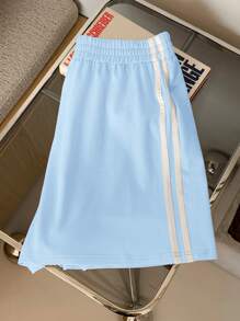 Comfortcana Summer Contrast Striped Side Lounge Shorts,Comfy Shorts - Baby Blue - View 4