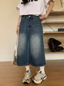 DAZY 女士休闲洗水做旧牛仔短裤 - 藍色 - 查看 6