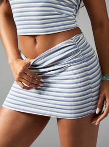 MISSGUIDED Bộ đồ hai mảnh dệt kim sọc gân Áo crop top Chân váy ngắn Mùa hè Kỳ nghỉ bãi biển Khu nghỉ dưỡng Đảo Phối đồ Lễ hội Thiết yếu Bộ đồ phù hợp - Nhiều màu - Xem 4