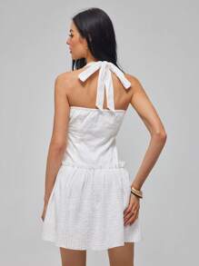 Roylia Đầm ôm cổ chữ V sâu thanh lịch cho nữ có viền xếp nếp, mùa hè - trắng - Xem 2