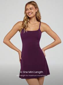 GLOWMODE FeatherFit™-Air Scoop Neck Knotted Mini Dress Quick Dry Moisture Wicking - Cherry Cola - View 2