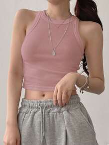 DAZY Women's Basic Solid Ribbed Cropped Casual Sports Tank Top - Pink - View 4