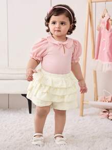 SHEIN Cute Summer Versatile Apricot Ruffle Elastic Waist Shorts, Mommy And Me Matching Outfits (2 Pieces Sold Separately) - Apricot - View 5