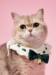 PETSIN طوق مصنوع يدويًا بلون أبيض وجرس ذهبي رائع للحيوانات الأليفة، طوق على شكل قلادة للقطط الصغيرة والكلاب الصغيرة - متعدد الألوان - مشاهدة 2