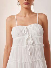 L'Amorae Vestido blanco de verano de largo midi con parte delantera anudada y plisada, elegante, sin mangas, para usar en el verano, atuendos de playa para mujeres