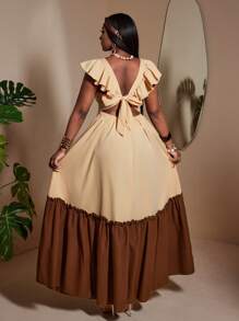 Maweii 夏季女士加大码宽松拼接休闲度假曲线女式长裙