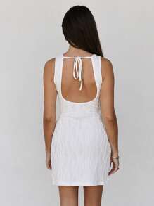 Roylia Women's Elegant Simple Backless Sleeveless Mini Dress - White - View 2