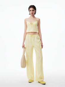 LYSMO 女士两件套露背上衣和裤子套装，适合日常穿着 - 黃色 - 查看 3