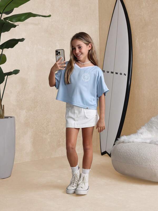 SUMWON School Fashion Tween Uniform Collection Pull On Cargo Girls Mini Skort Adjustable Waist Back To School Performance Summer Sportswear Wear