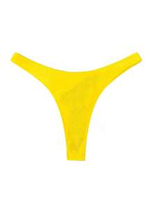 SHEIN Swim 女士纯色比基尼泳裤，适合海滩和度假 - 黃色 - 查看 2