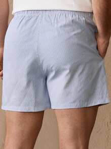 Manfinity BRENVOR Pantalones cortos rectos con cintura con cordón y rayas verticales tejidas casuales para hombres - Multicolor - Ver 4