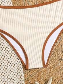 SHEIN Conjunto de 3 piezas de bikini con cuello halter y volantes para adolescentes, con pantalón largo tipo cover up, conjunto de playa de verano - Multicolor - Ver 4