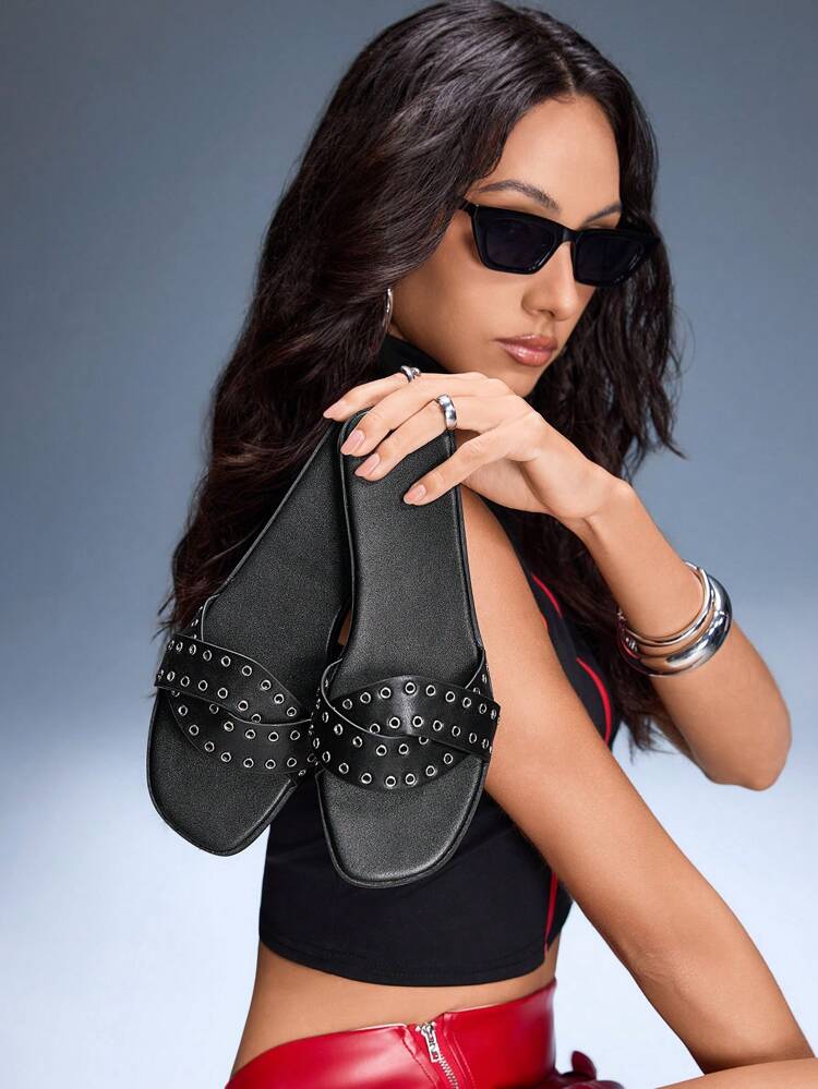 CUCCOO GRLICON Women's Flat Sandals, Y2K Style, Punk Rock, Biker, Cool Girl, Suitable For Halloween, Christmas, Party